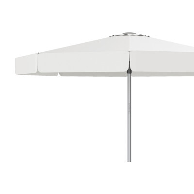 Close up side view of a patio umbrella with flat valances