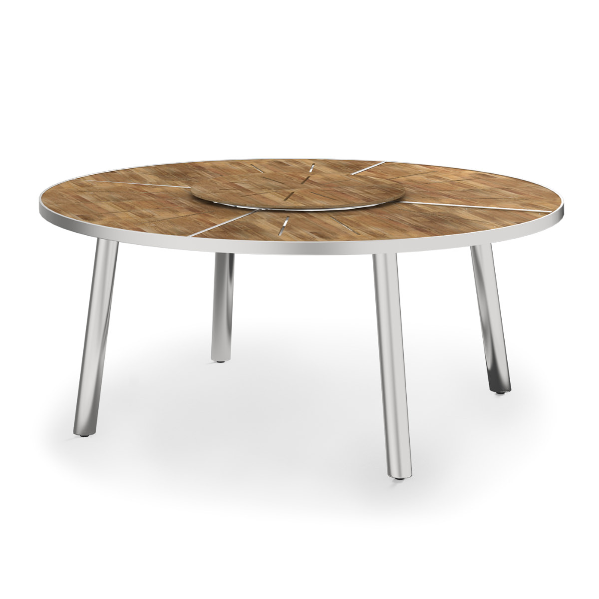 Mamagreen Meika Round Table - Teak - 71 Dia - Stainless Steel - Hairline - Recycled Teak - Laminated Brushed