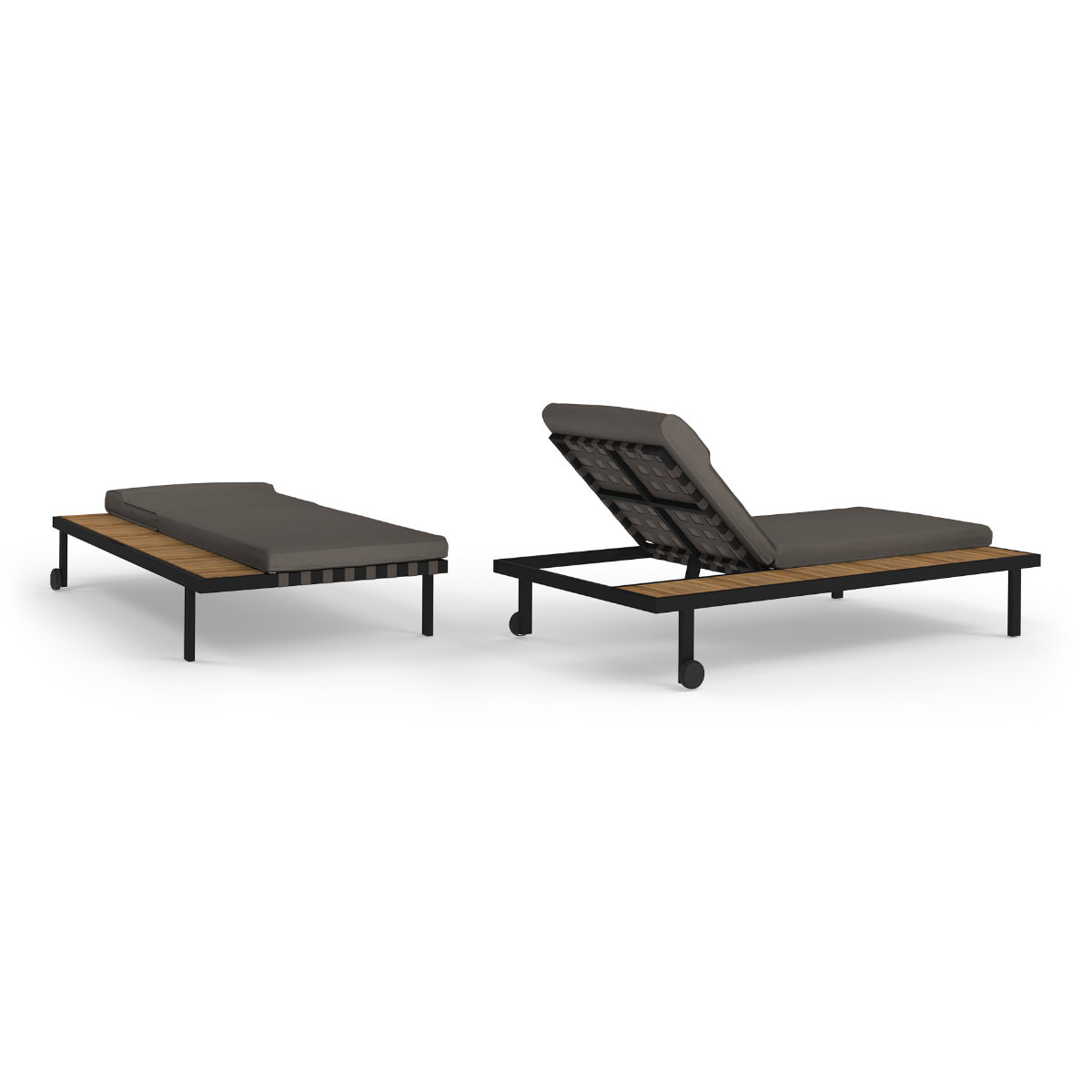 Mamagreen Albatross Sunbed - Side Tray - Black - Plantation Teak - Keops Cocoa - Sunbrella Canvas Taupe