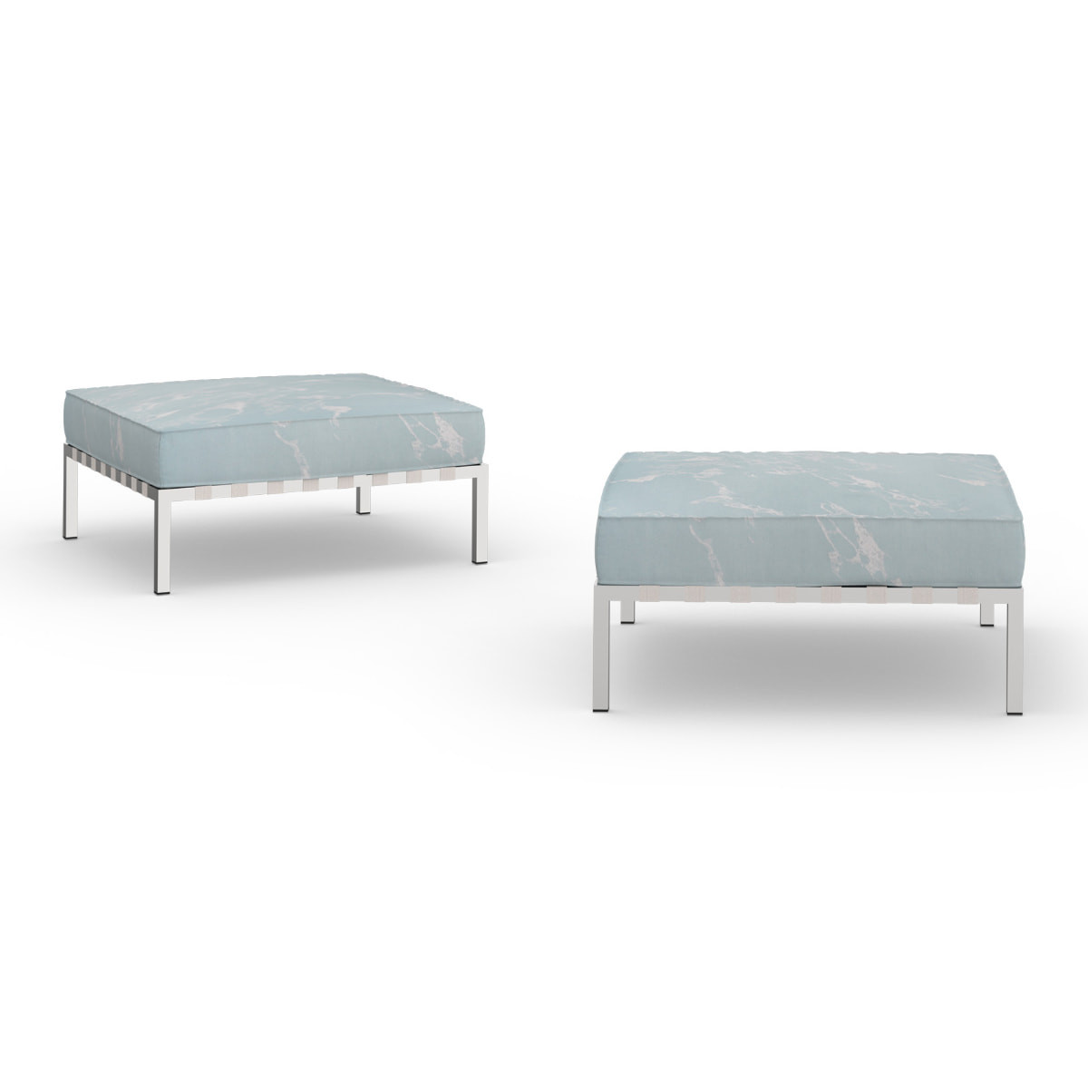 Mamagreen Albatross 316 Ottoman - Polished Mirror - Keops Heron White - Sunbrella Specials Marble Glacier Blue