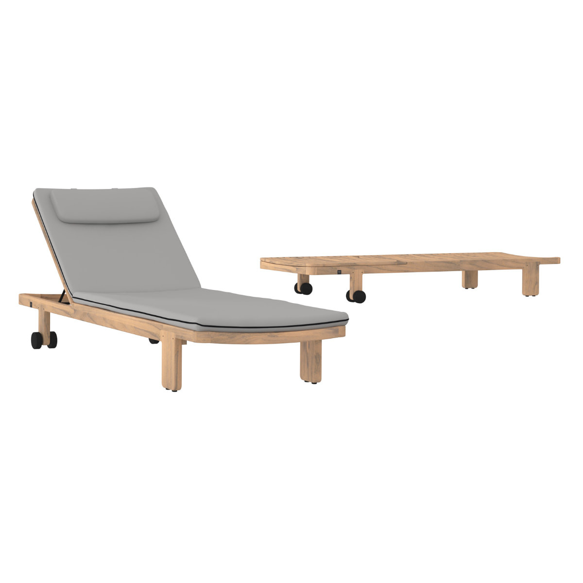 Mamagreen Hacienda Sunbed - Teak - Sunbrella Sailcloths Seagull Grey - Black Piping