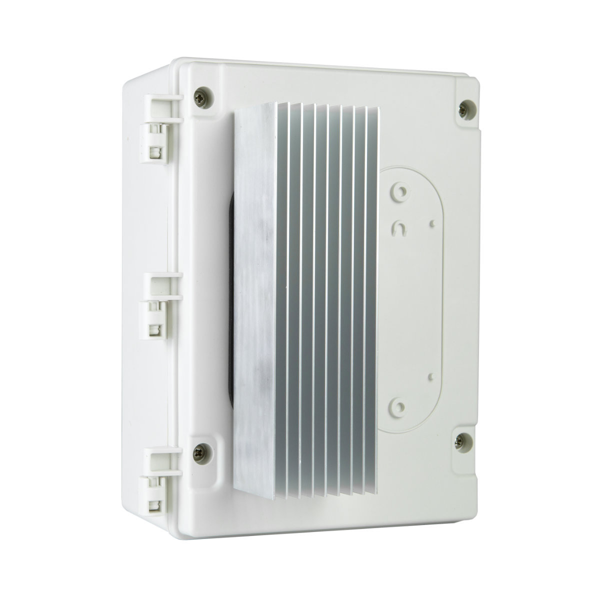 Front of a white 1-channel patio heater dimmer control box
