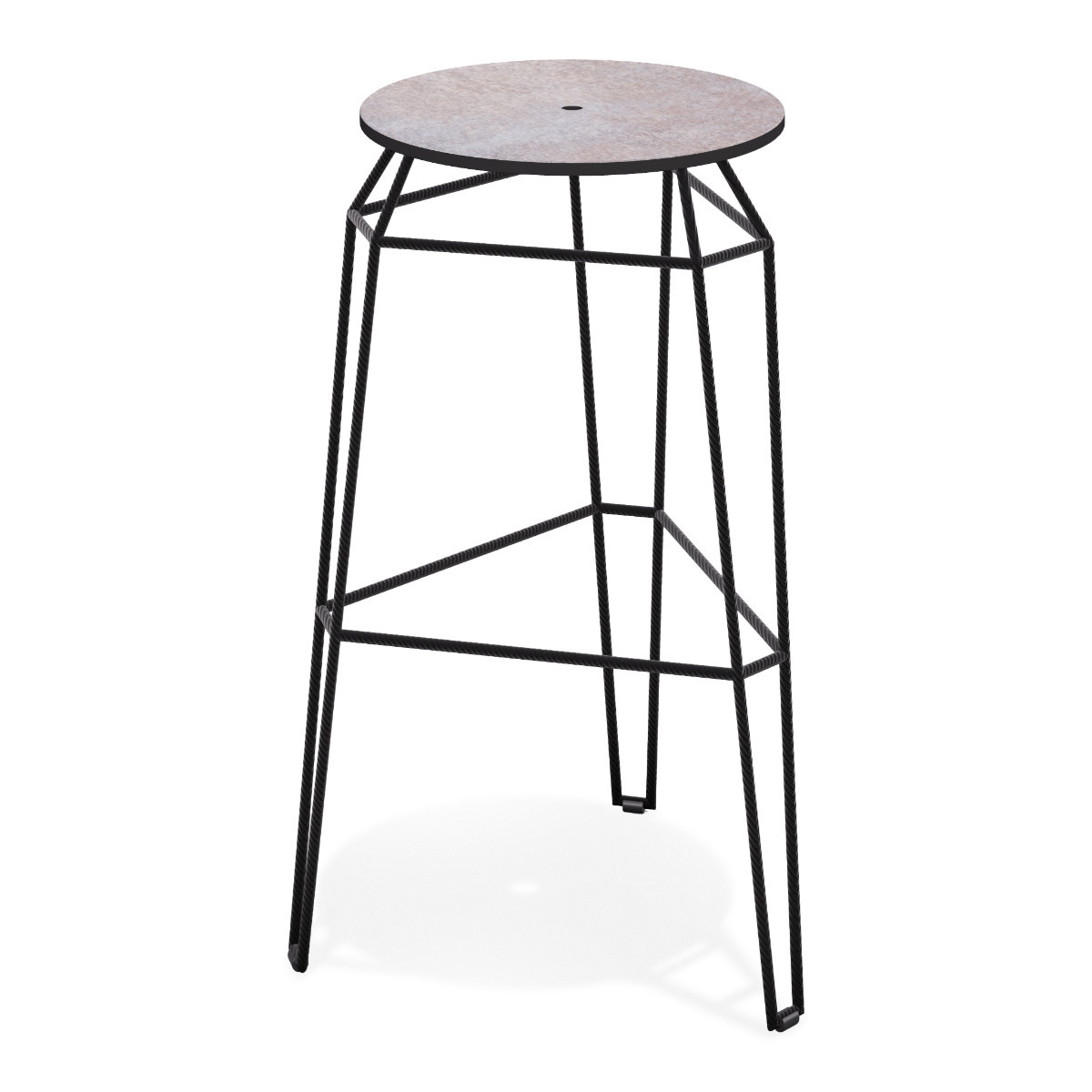 Powder-coated galvanized steel wireframe bar stool with round seat