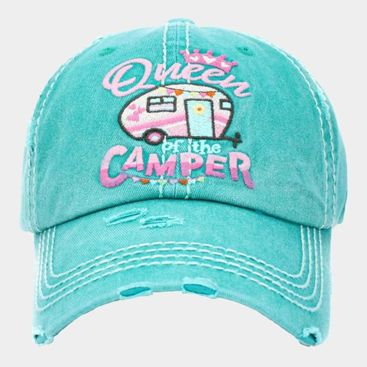 'Queen of the Camper' DIstressed Turquoise Hat*