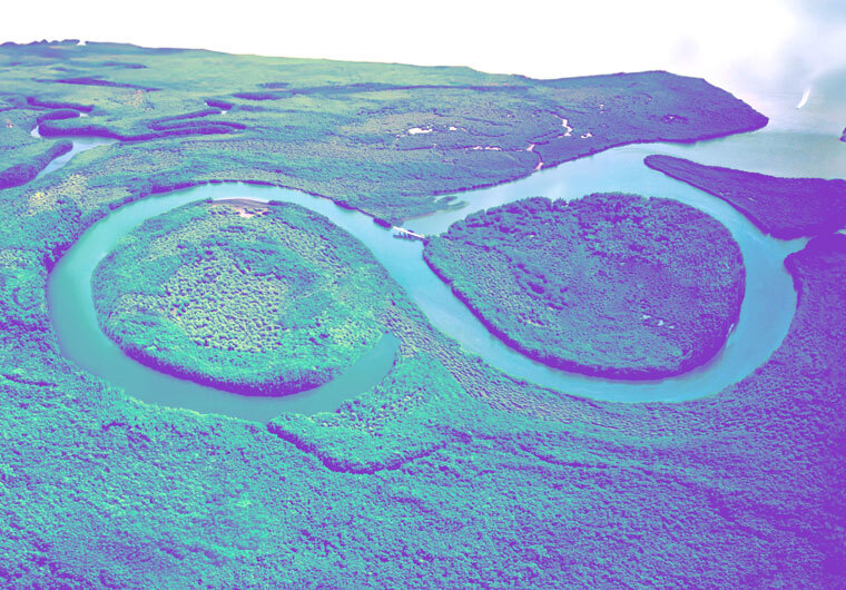 top view of a river in the shape of the infinity symbol