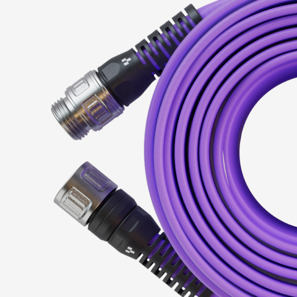 Purple flat garden hose with couplings