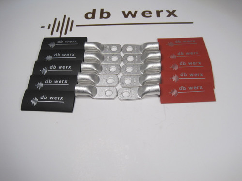 db werx 4GA Tinned Copper Ring Terminals (1/4" hole) with heat shrink. Pk/10