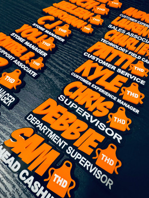 Acrylic name tag with position orange letters 