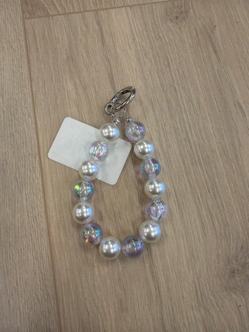 Phone strap, hvit perler
