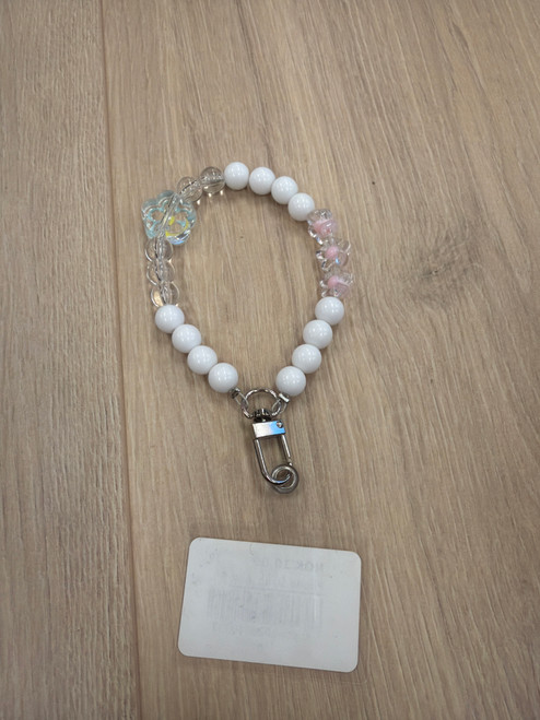 Phone strap, hvit blomst
