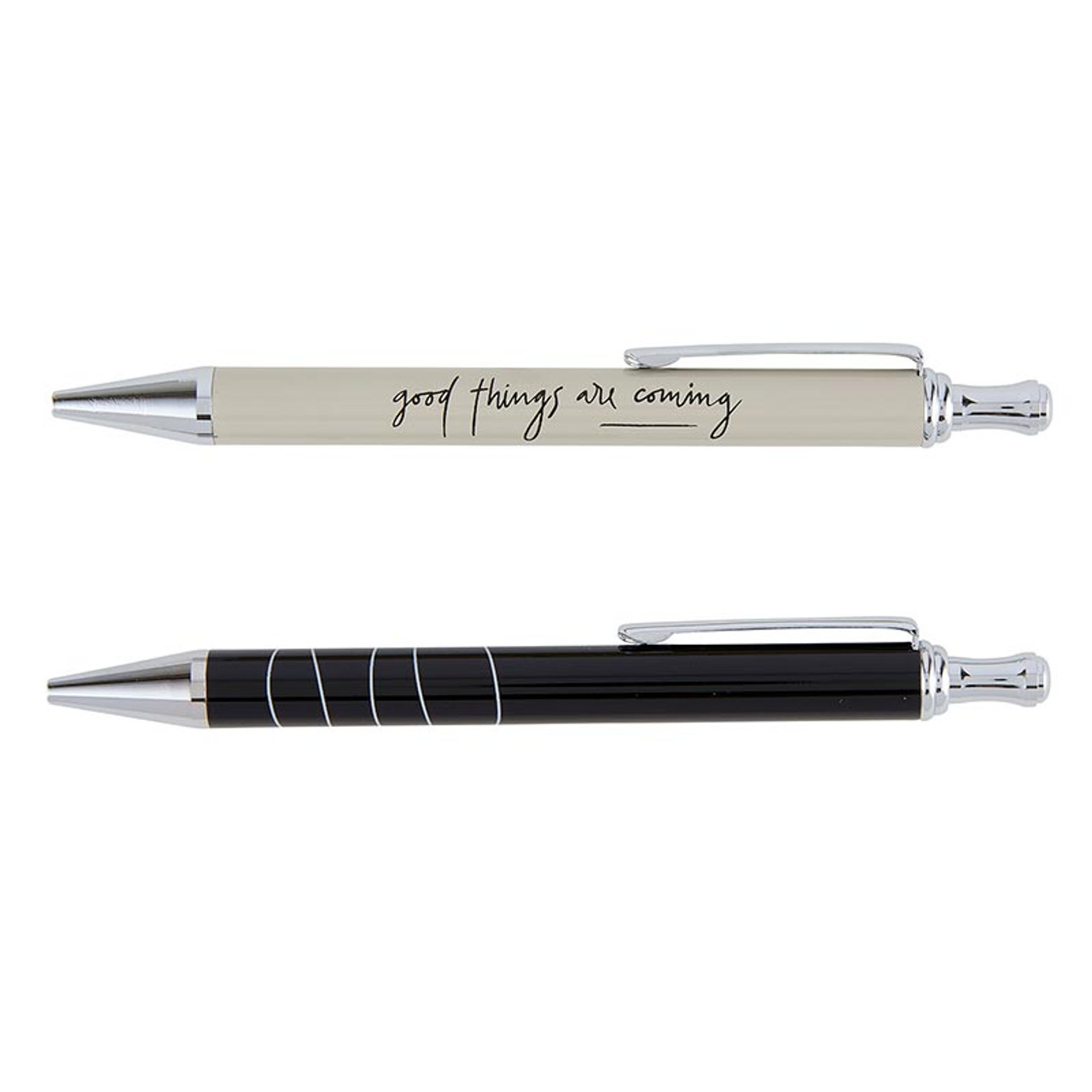 Monogrammed Satin Silver Double Pen Set in Black Wooden Box