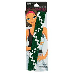 Wide PomBraid Headband - Bottle Green/White