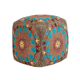 Brown Embroidery Pouf