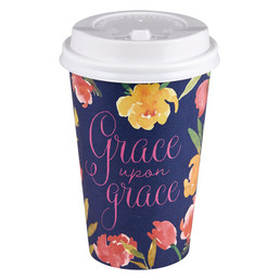 Grace Upon Grace Disposable Coffee Cup with Lid - 25/pk