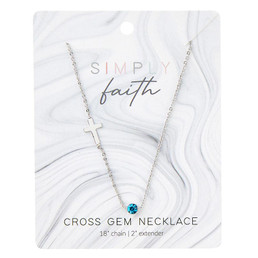 Cross Necklace - Aquamarine