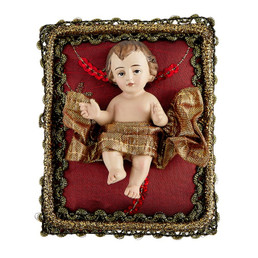 Small Christ Child on Royal Red Pillow