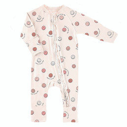 Cozy Romper With Ruffle - Jesus Loves Me Pink