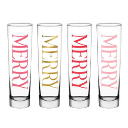 Tall Champagne Glass - Merry Merry Merry Merry - Set of 4
