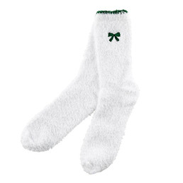 Cozy Socks in Ornament - White with Green Bow/Trim