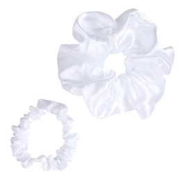 Satin Scrunchie - White - Set of 2