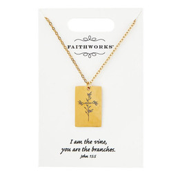 Square Pendant Necklace - Jesus is the Vine - Gold