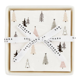 Ceramic Napkin Tray + Napkins - White - Trees