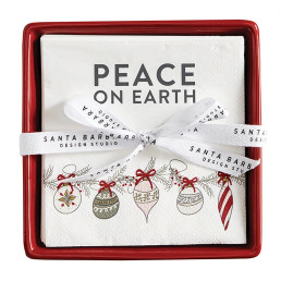 Ceramic Napkin Tray + Napkins - Peace On Earth