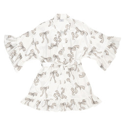 Ruffled Satin Robe - White + Flax Bows