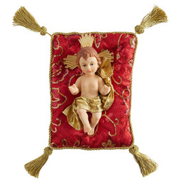 Christ Child with Halo on Red Tassel Pillow