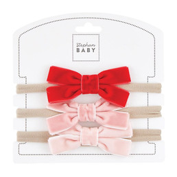 Holiday Velvet Bow - Red And Pinks - Set Of 3