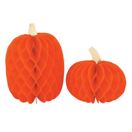 Honeycomb Decoration - Orange Pumpkin - Set of 2