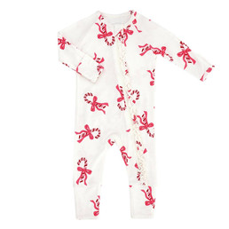 Cozy Romper with Ruffles - Candy Canes
