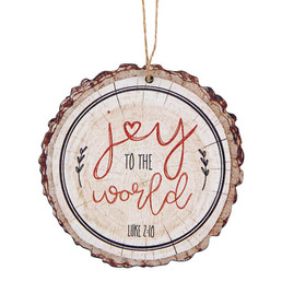 Joy to the World Wood Slice Ornament - 12/pk