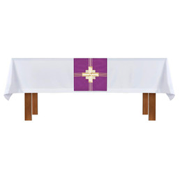 Altar Frontal and Trinity Cross Overlay Cloth - White/Purple - Set of 2