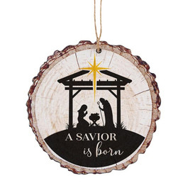 A Savior is Born Wood Slice Ornament - 12/pk