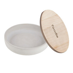 Light Grey Cement Serving Bowl with Wood Lid