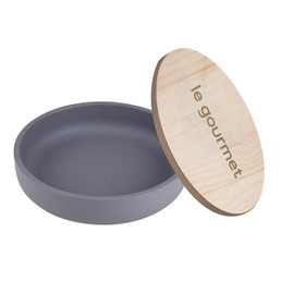 Dark Grey Cement Serving Bowl with Wood Lid