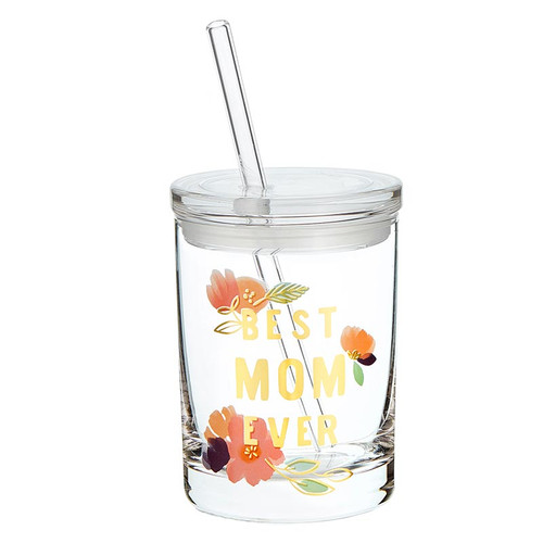 Glass DOF with Lid and Straw - Best Mom Ever