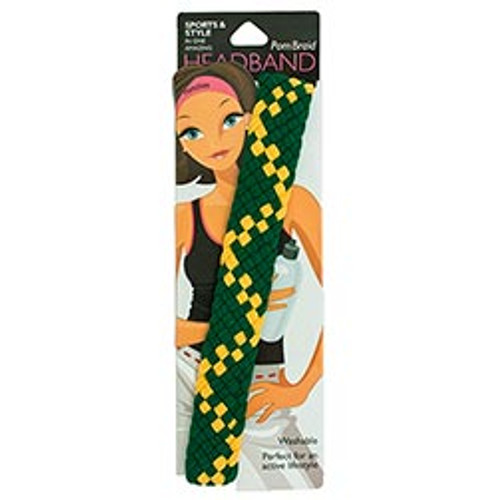 Wide PomBraid Headband - Bottle Green/Yellow Gold