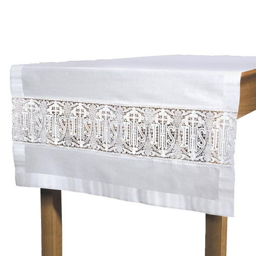 Latin Cross and IHS Lace Altar Runner