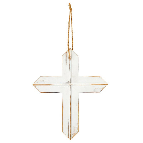 11" Hanging Wood Cross - White