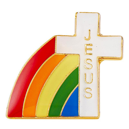 Jesus Cross Rainbow Lapel Pin - 25/pk