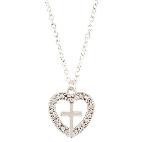 First Communion Cross in Heart Gemstone Necklace - 18/pk
