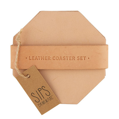 Leather Coaster Set Tan