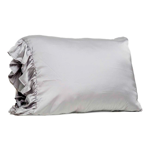 Ruffled Silky Pillowcase - Gray - King