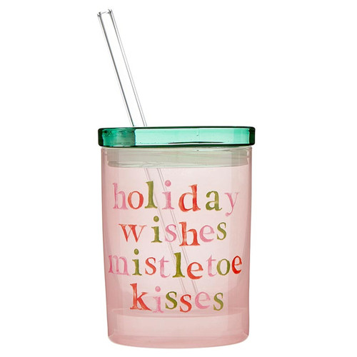 Glass DOF with Lid and Straw - Holiday Wishes