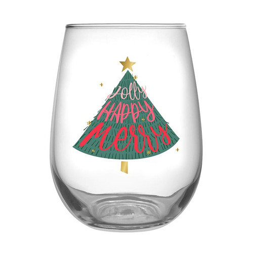 Stemless Wine Glass - Jolly Happy Merry