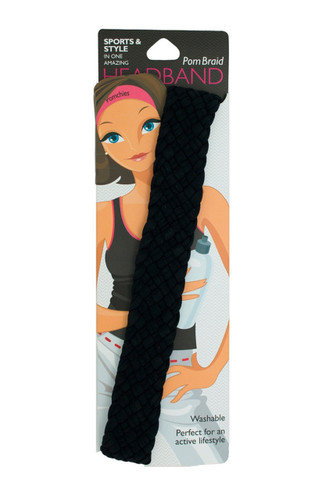 Wide PomBraid Headband - Solid Black