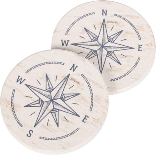 Car Coasters - Vintage Compass Rose Blue