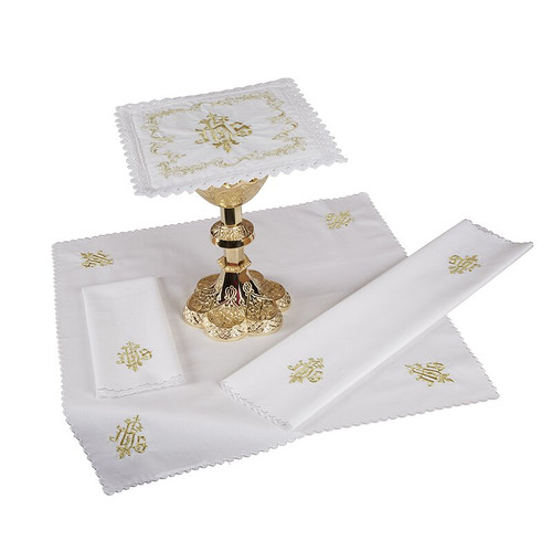 Embroidered IHS Lace Trim Altar Linen Gift Set (F3991)